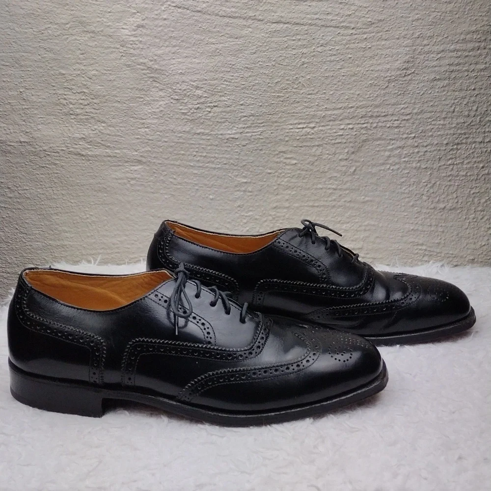 Nettleton USA Men's Black Leather Square Toe Lace Up Low Heel Brogue Dress Shoe